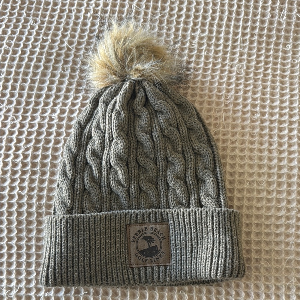 Pebble Beach Gray Knit Pom-Pom Beanie